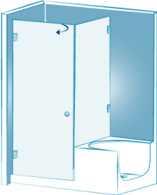 Eckdusche mit Badewannenaufsatz links